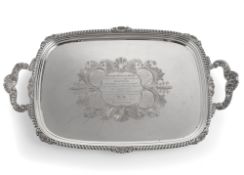 A LARGE GEORGE III SILVER TRAY WITH DEDICATION