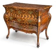 A SWEDISH ORMOLU MOUNTED TULIPWOOD KINGWOOD AND FRUITWOOD PARQUETRY COMMODE