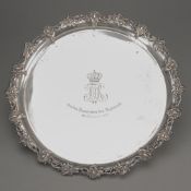 A SILVER TRAY WITH DEDICATION