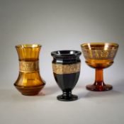 TWO VASES AND A FOOTED DISH