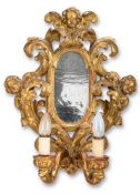 A CARVED AND GILT WOOD WALL LIGHT