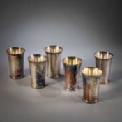 SIX SILVER BEAKER