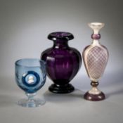 TWO VASES AND A GLASS CUP