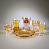 FIVE SPA GLASSES AND A PLATE WITH VIEWS OF SPAS