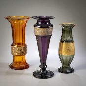 THREE VASES WITH GOLD RELIEF