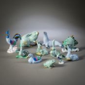 11 POLYCHROME PAINTED PORCELAIN ANIMALS