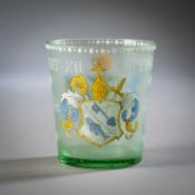 A BAROQUE STYLE PAINTED GLASS BEAKER