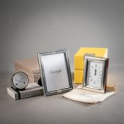 TWO TABLE CLOCK, FOUR PHOTO FRAMES, HYGROMETER
