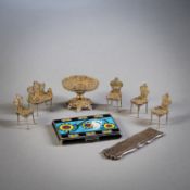 ART DECO CIGARETTE CASE AND MINIATURE FURNITURES
