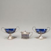 A PAIR OF CALT CELLARS AND A SWEETENER BOX
