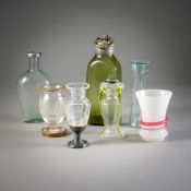 A MIXED LOT OF SEVEN BOTTLES AND GLASSES
