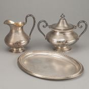 SUGAR BOWL, MILK JUG AND A SMALL TRAY