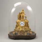 A FRENCH PENDULE WITH WOODEN BASE AND GLASS HEAD