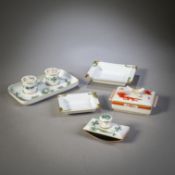 A WRITING SET, TWO ASHTRAYS AND A BOX AND COVER