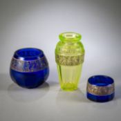THREE VASES WITH GOLD RELIEF