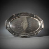 A SILVERPLATED TRAY WITH DEDICATIONS