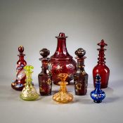 EIGHT COLOURED GLASS FLACONS