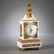 A SMALL BRONZE AND BRASS MOUNTED LOUIS XVI STYLE MARBLE TABLE CLOCK