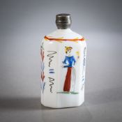 A PEWTER MOUNTED MILK GLASS BOTTLE