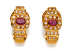 A PAIR OF RUBY AND DIAMOND EARCLIPS