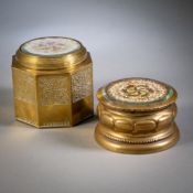 TWO ART NOUVEAU BRASS BOXES AND COVERS WITH BUTTERFLYS