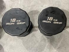 *NO RESERVE* Pair Of 18kg Iron Grip Dumbbells