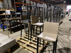 Black Wooden Legged Bar Stools Faux Beige Seat x4