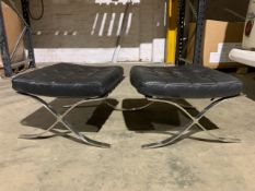 Pair Of Black Leather Foot Stools