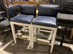 Pair Of White Base Blue Leather Bar Stools