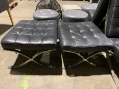 Pair Of Black Leather Foot Stools