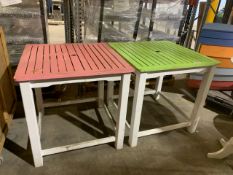 Pair Of White Base Colourful Top Wooden Beach Tables