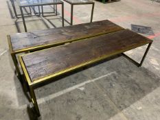 Pair Of Gold Trim Dark Oak Top Tables