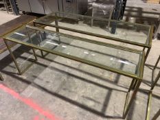 Pair Of Gold Trim Glass Top Tables