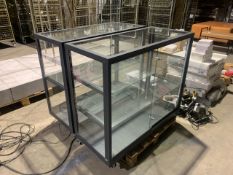 Pair Of Glass Display Cabinets Dark Grey Frame & Integrated Lights