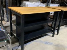 Black Wooden Base Table With Beech Wood Top & Stainless Steel Shelves