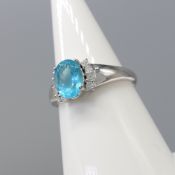 A White Gold Dress Ring Set With An Apatite Gemstone & Diamonds