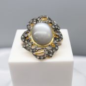 Fancy Cabochon Moonstone & Diamond Dress Ring