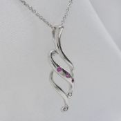 Deep Pink Tourmaline Flame Necklace In Sterling Silver