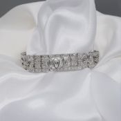 Fine quality, Art Deco Bracelet Set With 7.45 Carat Marquise, Round & Baguette Diamonds In Platinum