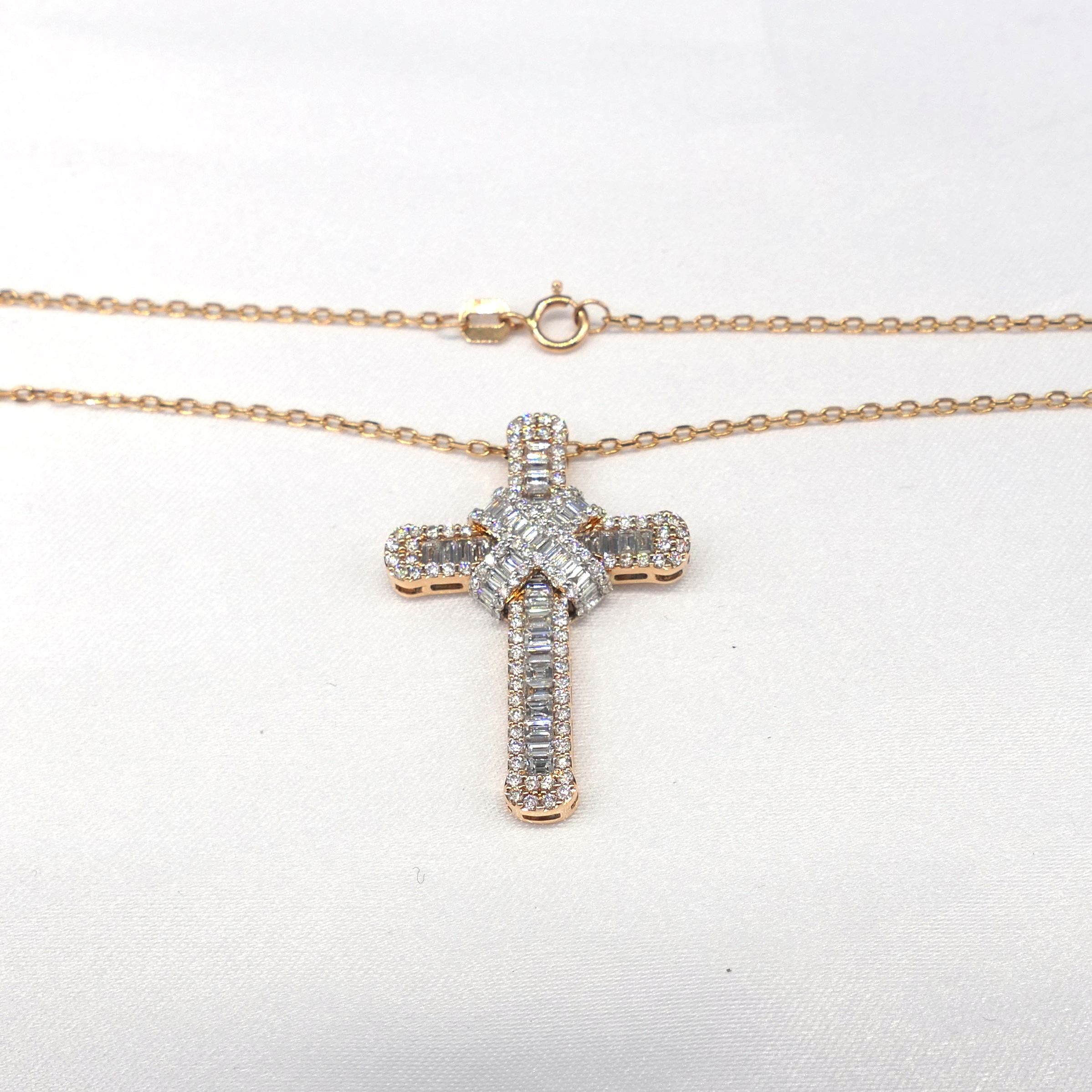 18ct Rose Gold Cross Set With Diamonds Totalling 1.51 Carats- With Chain & Box - Image 6 of 8