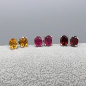 A Trio Of Natural Gemstone Studs (Ruby, Citrine, Rhodolite Garnet)