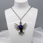 Large Enamel, Diamond & Ruby Phoenix Bird Necklace (Extra Long Chain)