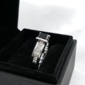 Stylish, Custom-Made Black & White Diamond Platinum Ring With Branded Box