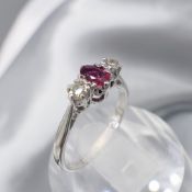 18ct White Gold Ruby & Diamond Trilogy Ring