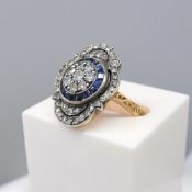 Georgian-Style Rose Gold Ring Set With Diamonds & Blue Sapphires