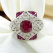 Vintage Style Ruby & Diamond Millegrain Ring In Platinum