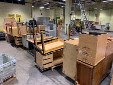 Group Of 10x Assorted Desks, 7x Cabinets, 3x Tables And 3x Pedestals