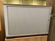 Pair Of Small Grey Wood Tambour Units