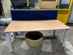 Straight Beech Desk With Blue Fabric Divider