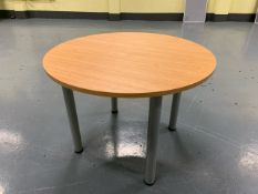 Pair Of Circular Oak Top Grey Leg Tables